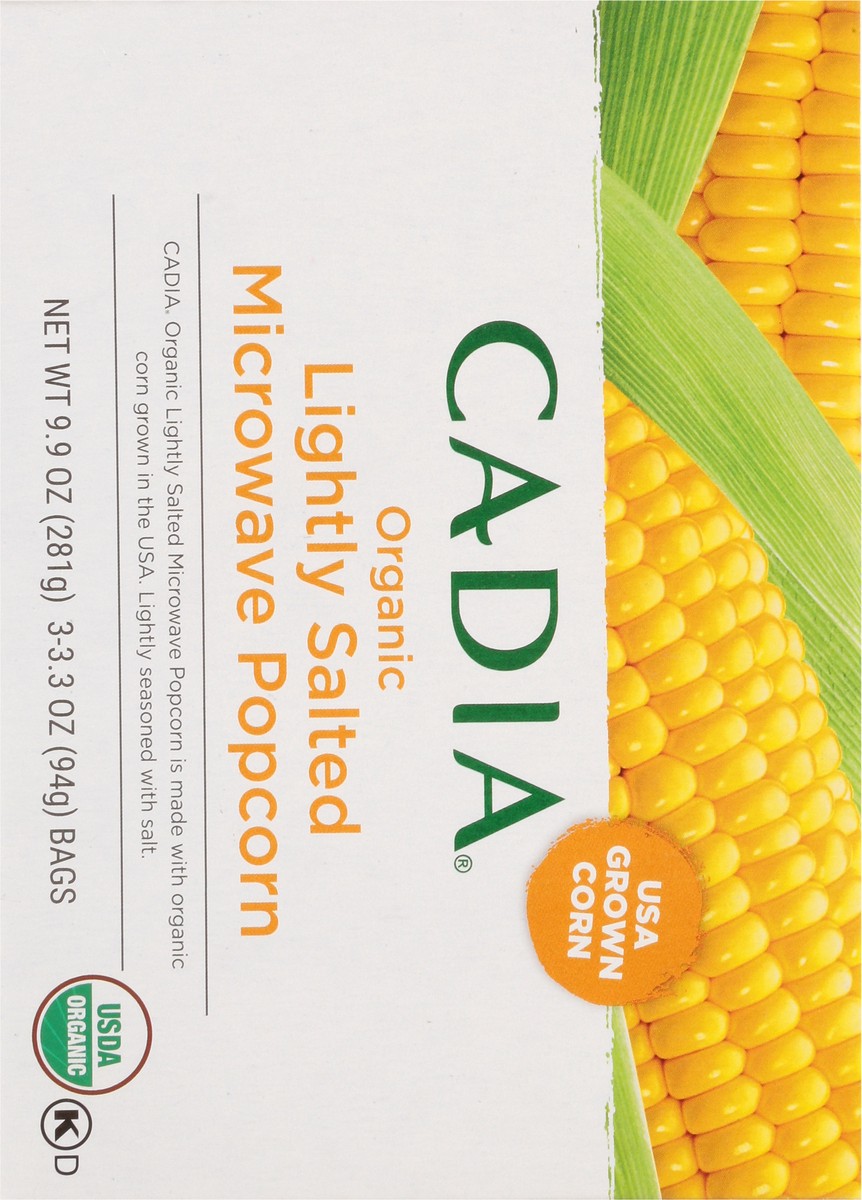 slide 8 of 15, Cadia Microwave Organic Lightly Salted Popcorn 3 - 3.3 Oz Bags, 3 ct