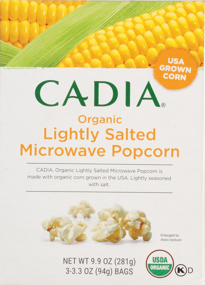 slide 13 of 15, Cadia Microwave Organic Lightly Salted Popcorn 3 - 3.3 Oz Bags, 3 ct