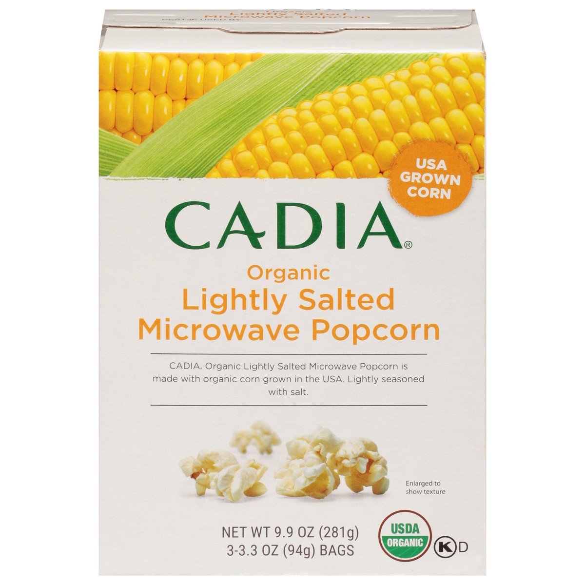 slide 1 of 15, Cadia Microwave Organic Lightly Salted Popcorn 3 - 3.3 Oz Bags, 3 ct