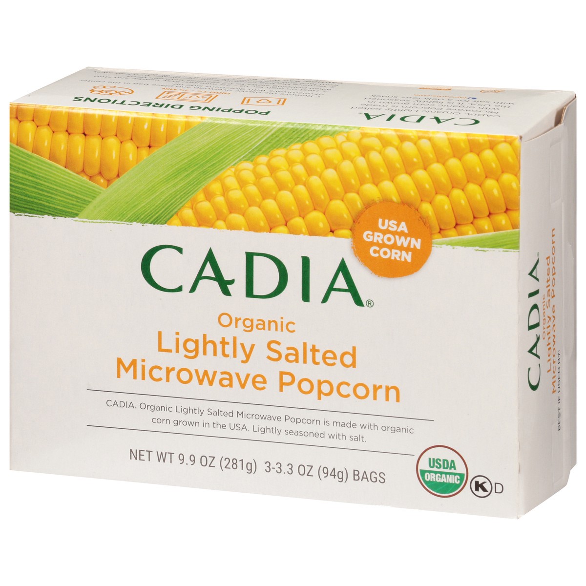 slide 6 of 15, Cadia Microwave Organic Lightly Salted Popcorn 3 - 3.3 Oz Bags, 3 ct