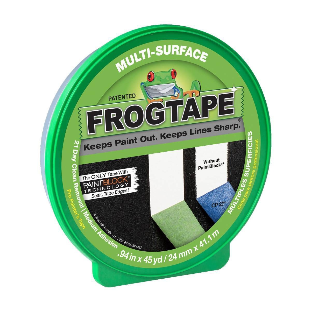 slide 1 of 5, FrogTape 0.94"x45yd Multi Surface Painting Industrial Tape Green, 45 yd