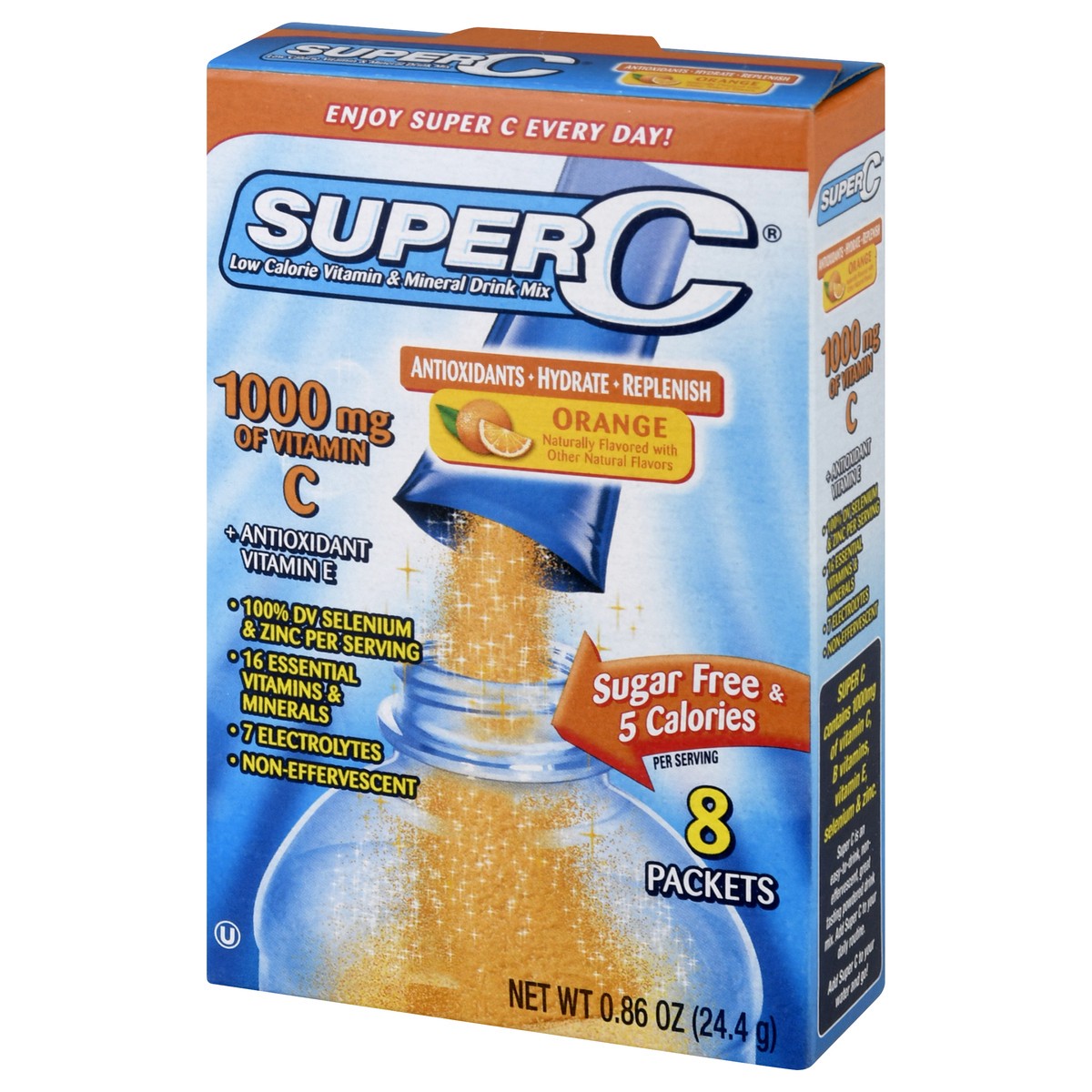 slide 7 of 9, Super C 1000 mg of Vitamin C Orange Drink Mix - 8 ct, 8 ct