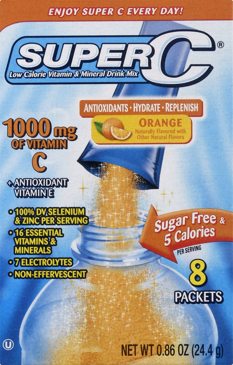 slide 8 of 9, Super C 1000 mg of Vitamin C Orange Drink Mix - 8 ct, 8 ct