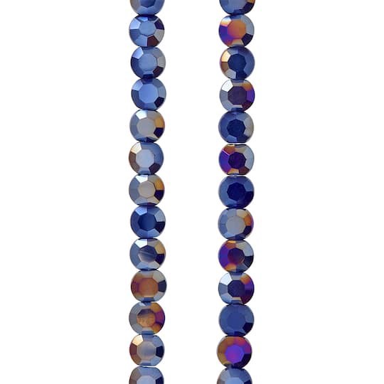 slide 1 of 3, Dark Blue Silverite Opaque Flat Round Glass Beads, 6mm By Bead Landing, 6 mm