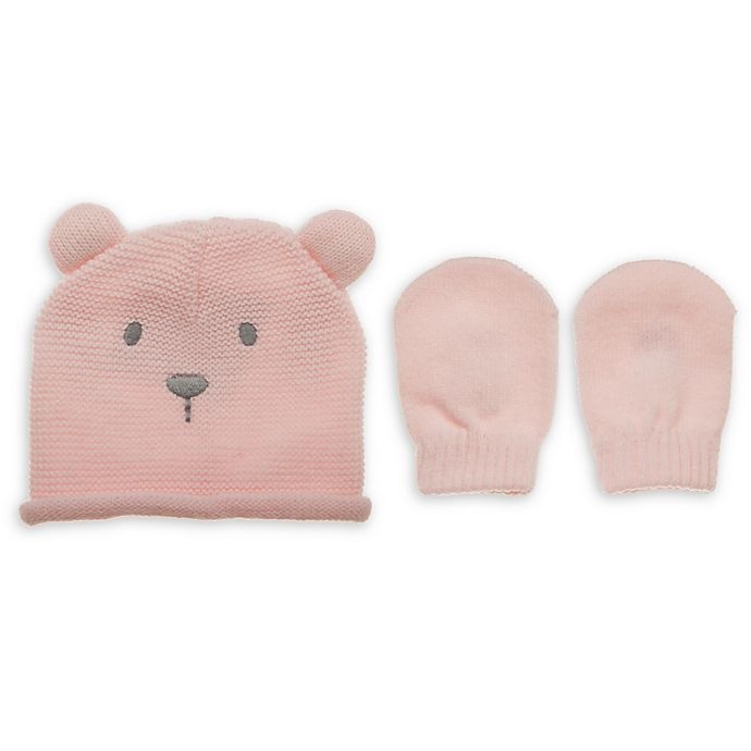 slide 1 of 1, Little Me Newborn Acrylic Bear Hat with Mittens - Pink, 2 ct