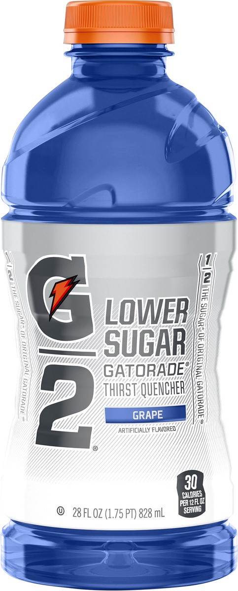 slide 3 of 3, Gatorade Thirst Quencher, Lower Sugar, Grape, 28 oz