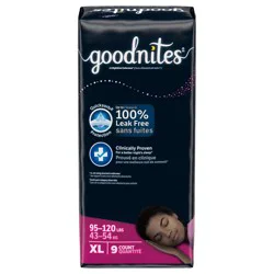 Goodnites Girls' Nighttime Bedwetting Underwear, Size Extra Large (95-140+ lb.), 9 Ct