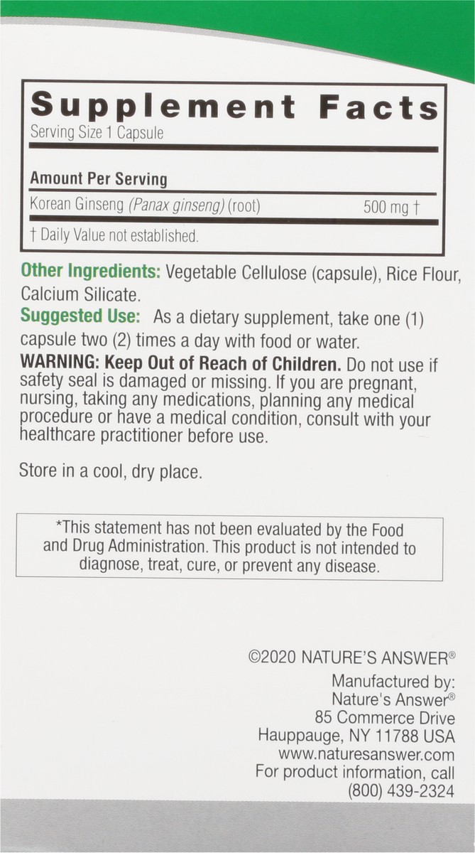 slide 2 of 9, Nature's Answer Natures Answers Korean Herb Ginseng, 50 ct