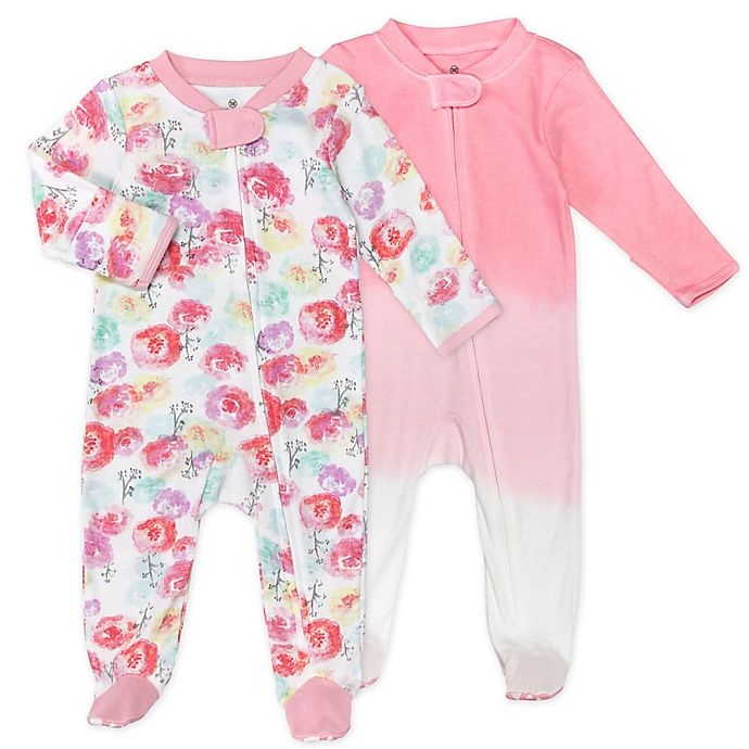 slide 1 of 5, The Honest Company Newborn Rose Blossom Organic Cotton Sleep & Play Footies, 2 ct