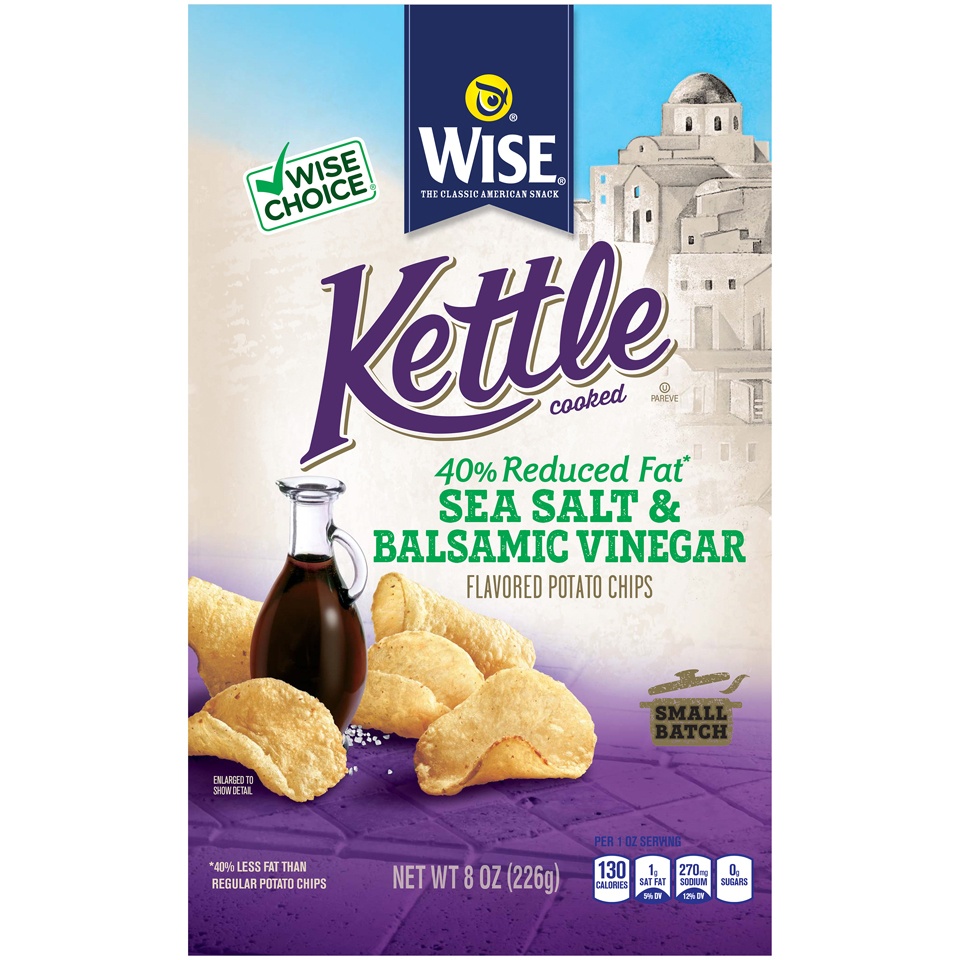 slide 1 of 6, Wise Kettle Cooked Sea Salt & Balsamic Vinegar Flavored Potato Chips, 8 oz