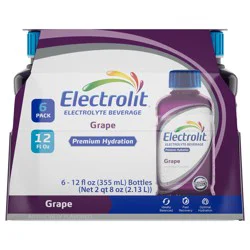 Electrolit Premium Hydration Grape Flavored Electrolyte Beverage, 12 fl oz bottle, 6 pk