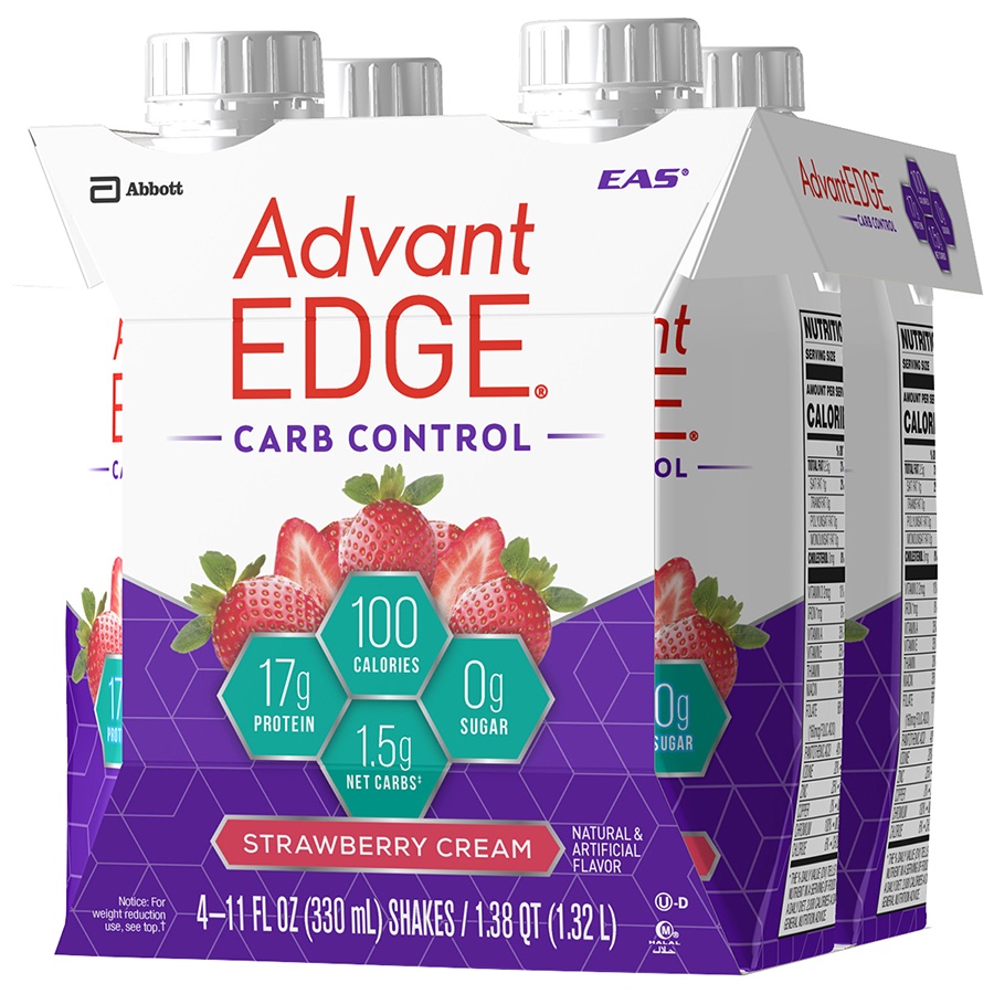 slide 3 of 5, EAS AdvantEDGE Carb Control Protein Shake - Strawberry Cream, 4 ct; 11 oz