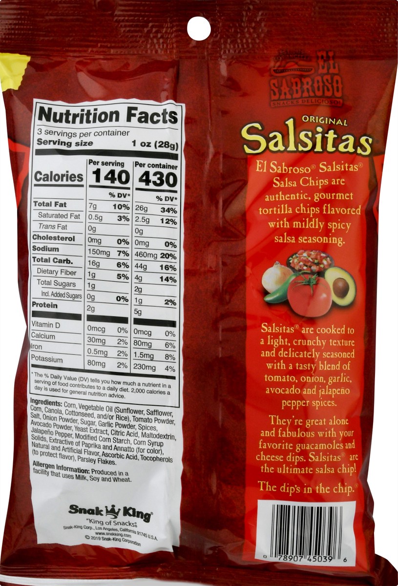 slide 5 of 12, El Sabroso Salsitas Spicy Salsa Chip, 3 oz