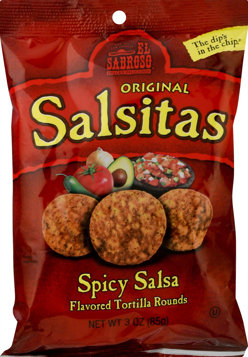 slide 11 of 12, El Sabroso Salsitas Spicy Salsa Chip, 3 oz