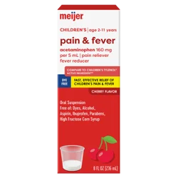 Meijer Children's Pain And Fever, Acetaminophen 160 Mg Per 5 Ml Oral Suspension, Dye-Free, Cherry Flavor, 8oz