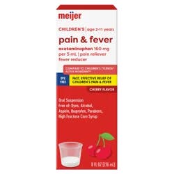 Meijer Children's Pain And Fever, Acetaminophen 160 Mg Per 5 Ml Oral Suspension, Dye-Free, Cherry Flavor, 8oz