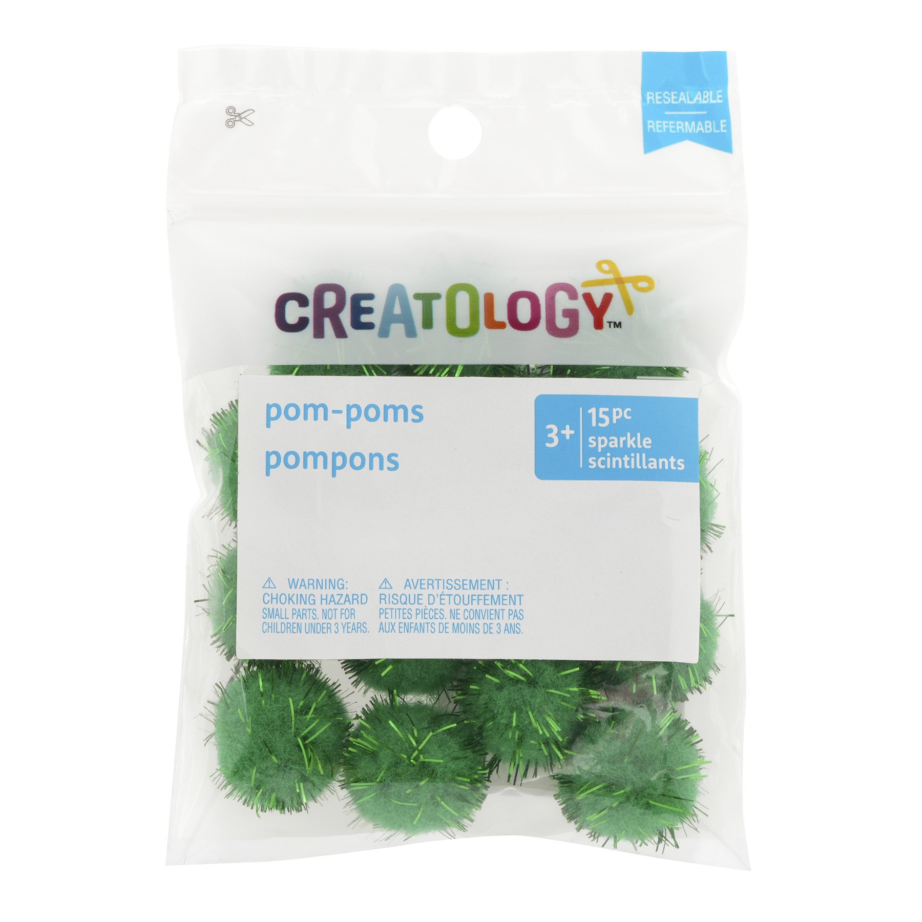 slide 2 of 2, 3/4" Green Sparkle Pom Poms, 15ct. By Creatology, 15 ct