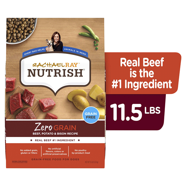 slide 1 of 1, Rachael Ray Nutrish Zero Grain Beef Potato & Bison Dry Dog Food, 11 lb