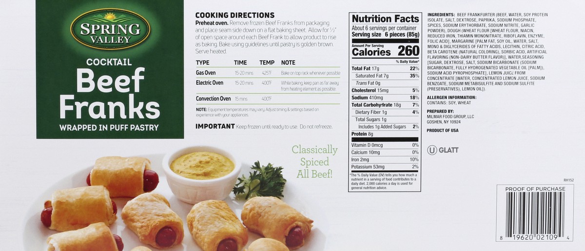 slide 2 of 9, Spring Valley Cocktail Beef Franks 40 ea, 40 ct
