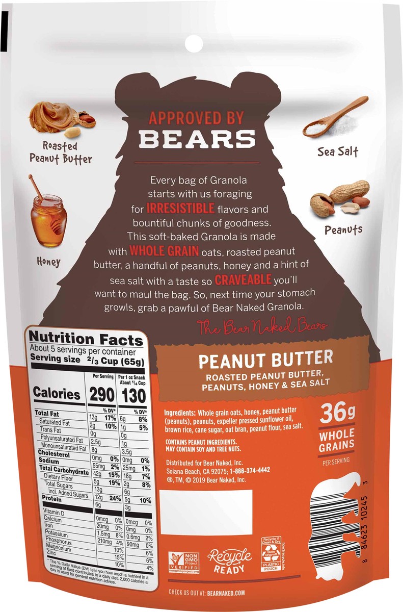 slide 8 of 8, Bear Naked Granola Cereal, Whole Grain Granola, Breakfast Snacks, Peanut Butter, 12oz Bag, 1 Bag, 12 oz