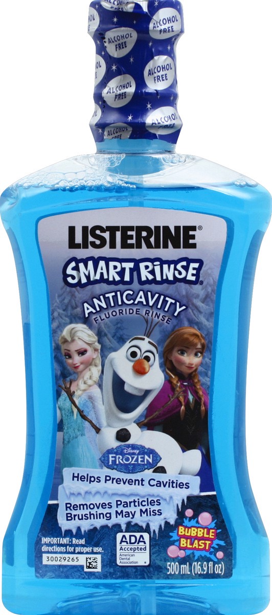 slide 6 of 6, Listerine Smart Rinse Kids Alcohol-Free Anticavity Fluoride Mouthwash Featuring Disney Frozen Packaging, Bubble Gum Blast Flavor for Kids Oral Care, 500 mL, 500 ml