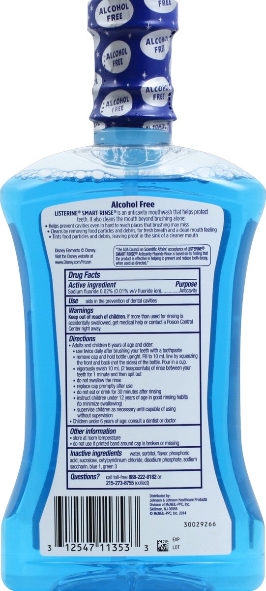 slide 2 of 6, Listerine Smart Rinse Kids Alcohol-Free Anticavity Fluoride Mouthwash Featuring Disney Frozen Packaging, Bubble Gum Blast Flavor for Kids Oral Care, 500 mL, 500 ml