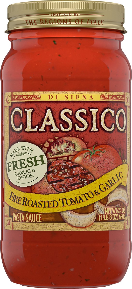 slide 11 of 14, Classico Fire Roasted Tomato & Garlic Pasta Sauce, 24 oz. Jar, 24 oz