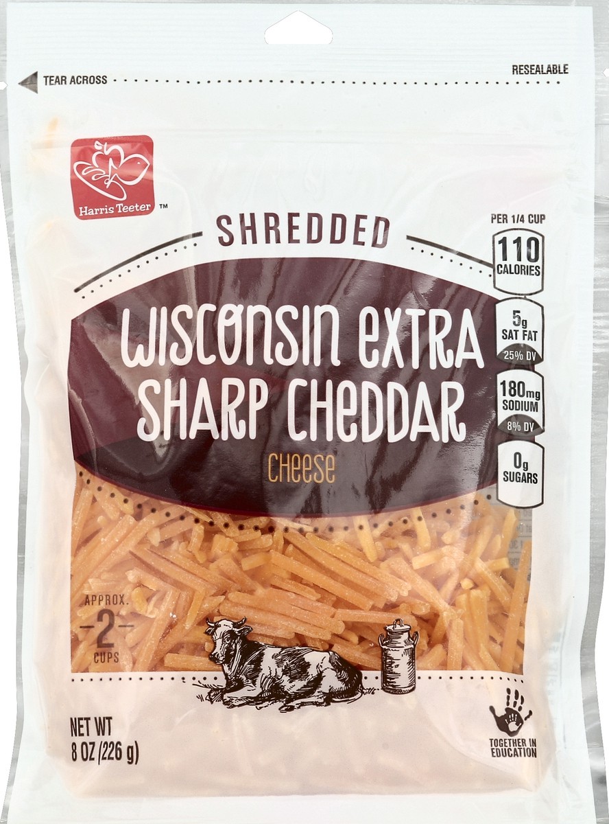 slide 2 of 3, Harris Teeter Shredded Wisconsin Extra Sharp Cheddar Cheese, 8 oz
