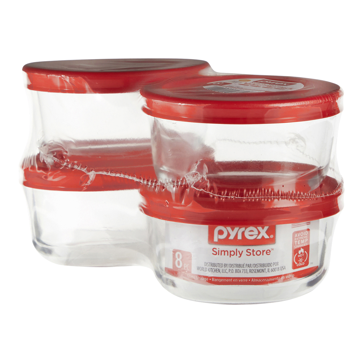 slide 1 of 1, Pyrex 1 Cup Glass Storage Dishes With Lid - Red, 8 ct