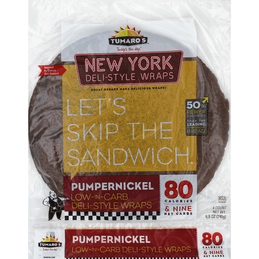 slide 1 of 1, Tumaro's New York Deli-Style Wraps - Pumpernickel, 4 ct