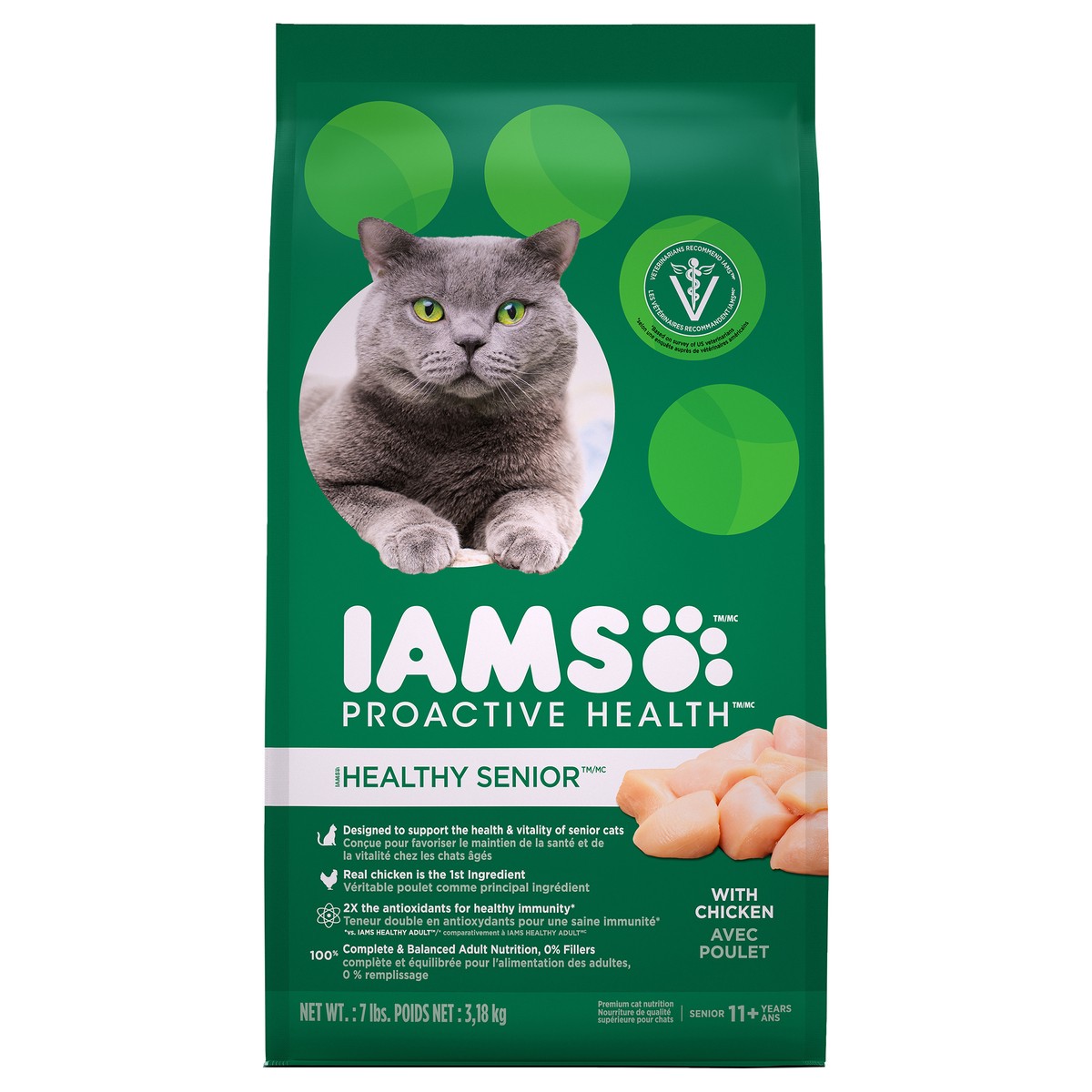 slide 1 of 5, Iams Proactive Health Healthy Senior Dry Cat Food With Chicken Cat Kibble, 7 lb