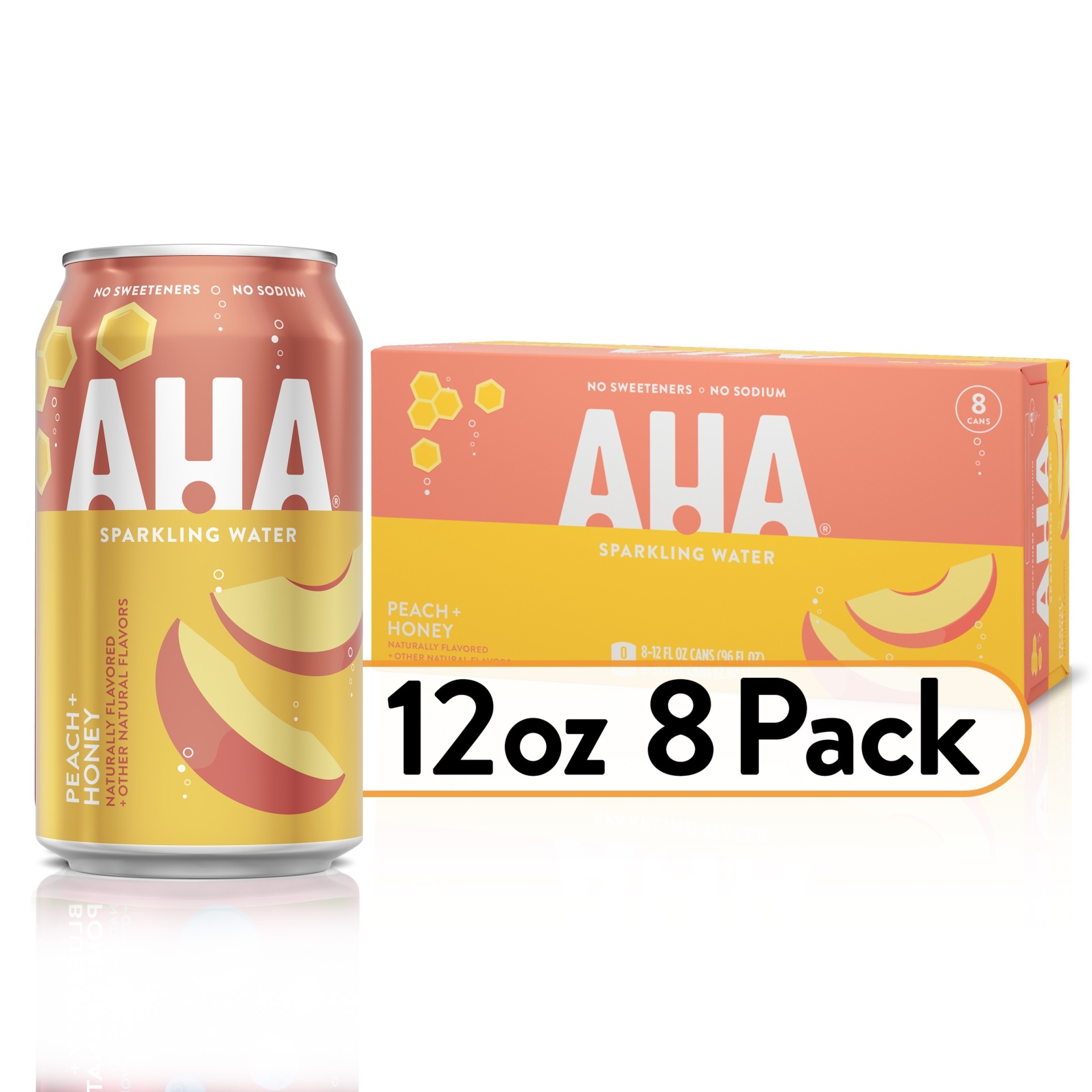 slide 1 of 3, Coca-Cola AHA Peach + Honey Sparkling Water - 8pk/12 fl oz Cans, 8 ct; 12 fl oz