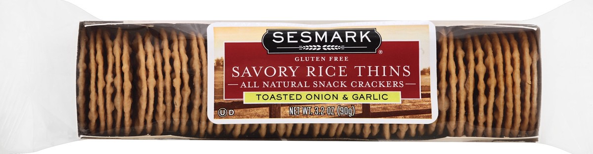 slide 1 of 1, Sesmark Onion/Garlic Thins, 3.2 oz