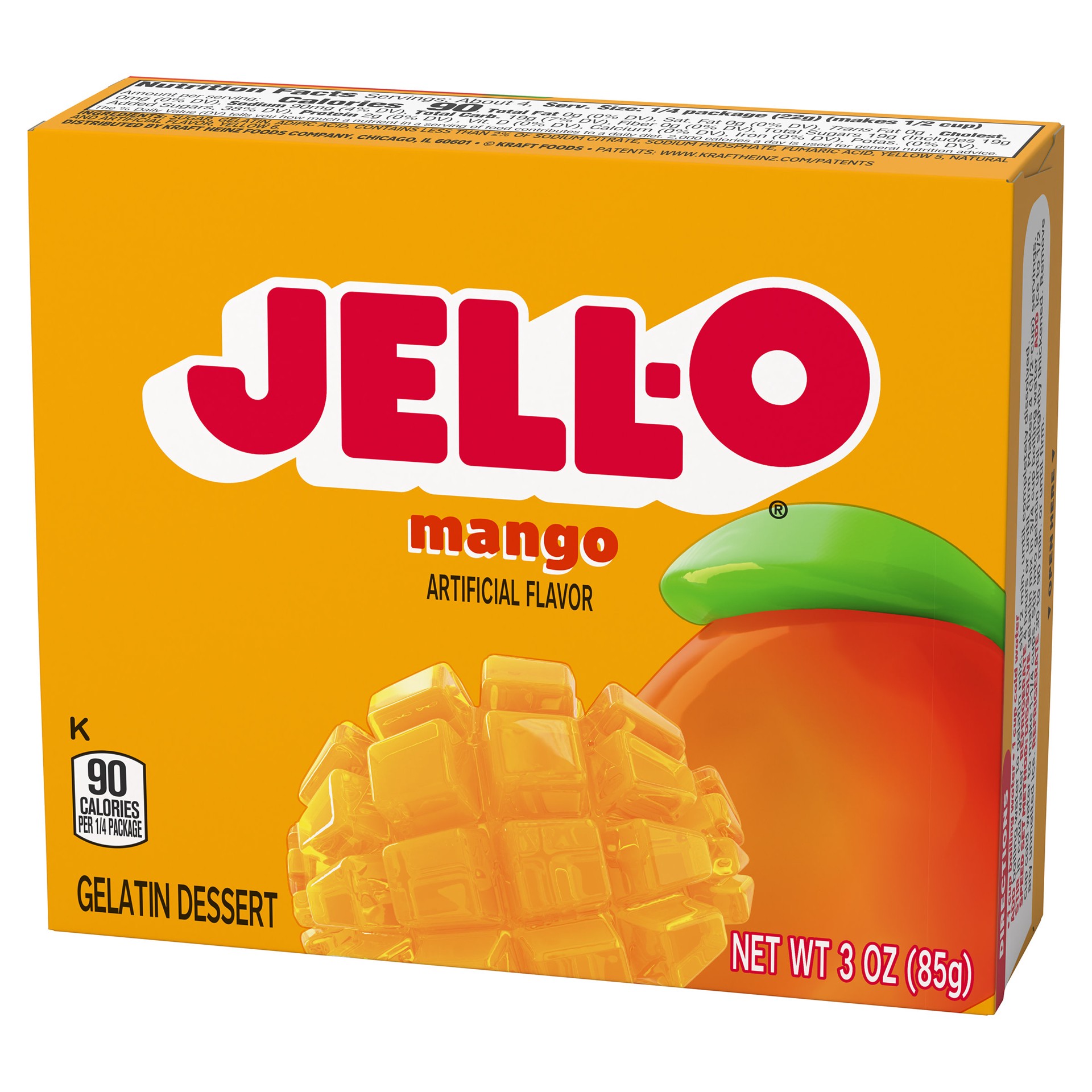 slide 4 of 5, Jell-O Mango Artificially Flavored Gelatin Dessert Mix, 3 oz Box, 3 oz