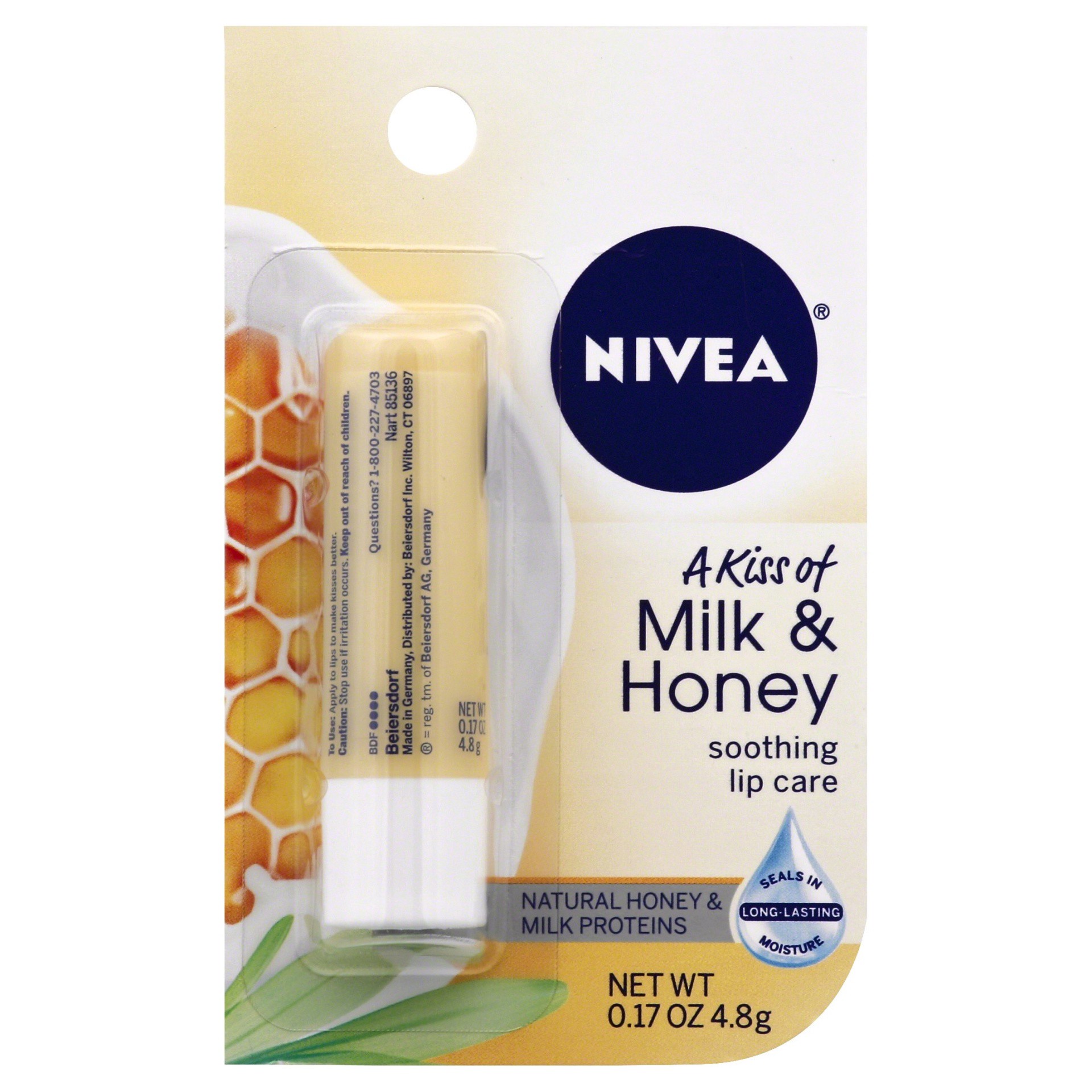 slide 1 of 5, Nivea Milk & Honey Lip Care, 0.17 oz