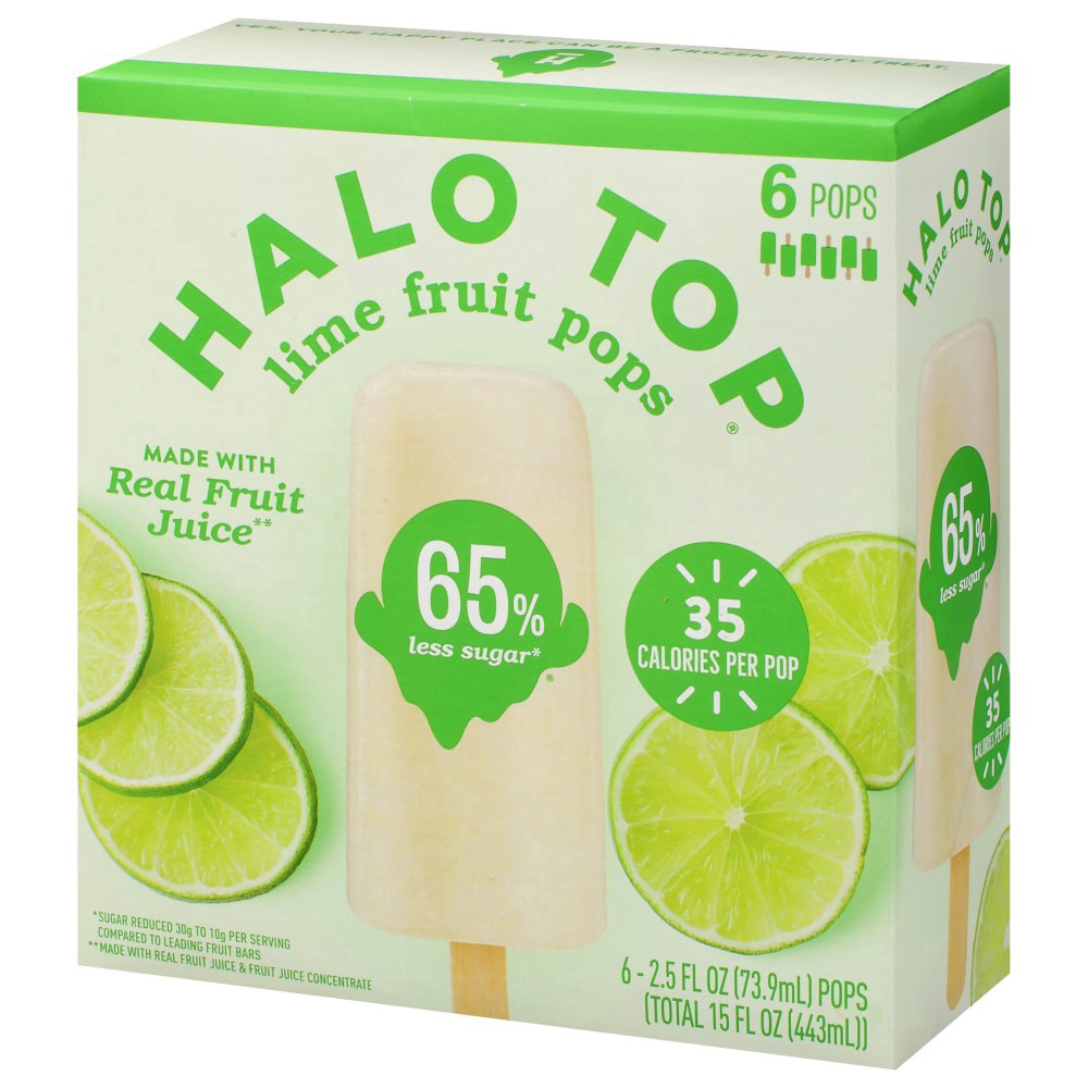 slide 1 of 2, Halo Top CreameryCreamery Halo Top CreameryLime Fruit Pops, Frozen Dessert for Back to School, 6 Pack, 15 fl oz