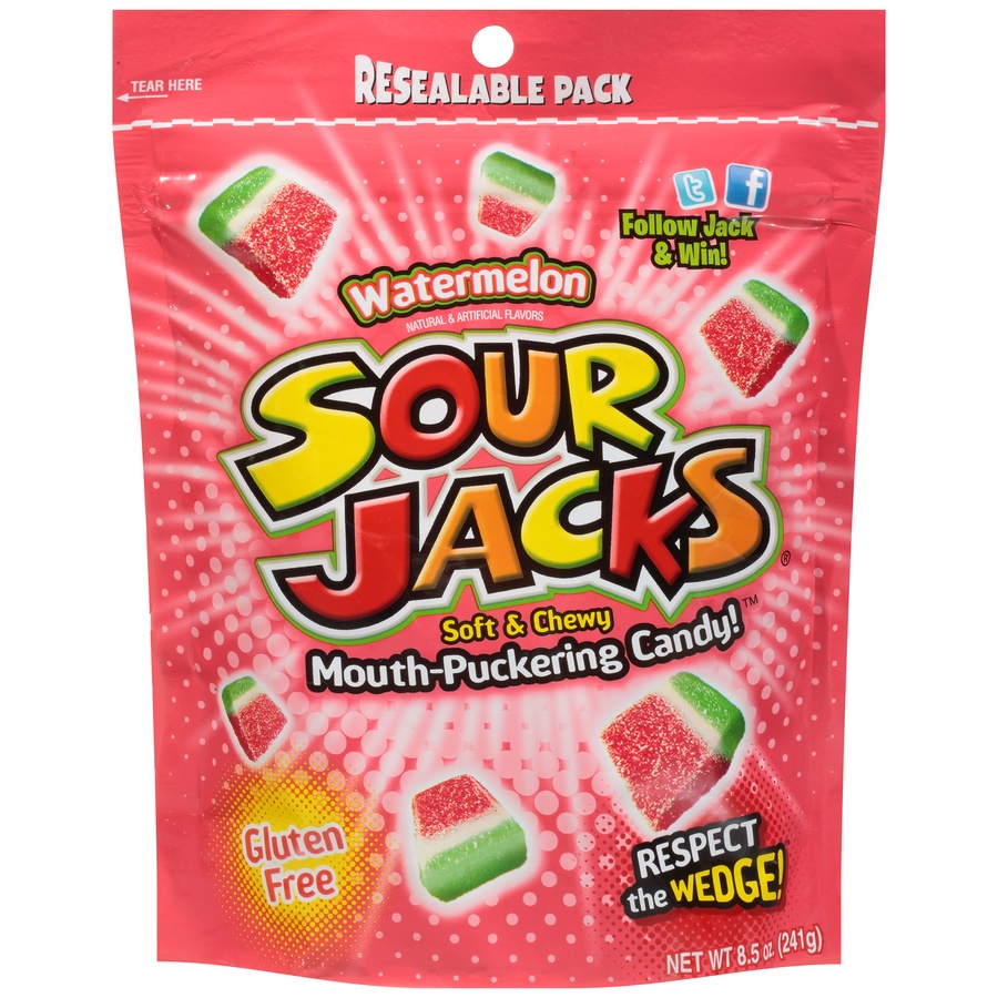 slide 1 of 7, Sour Jacks Watermelon Mouth-Puckering Candy, 8.5 oz