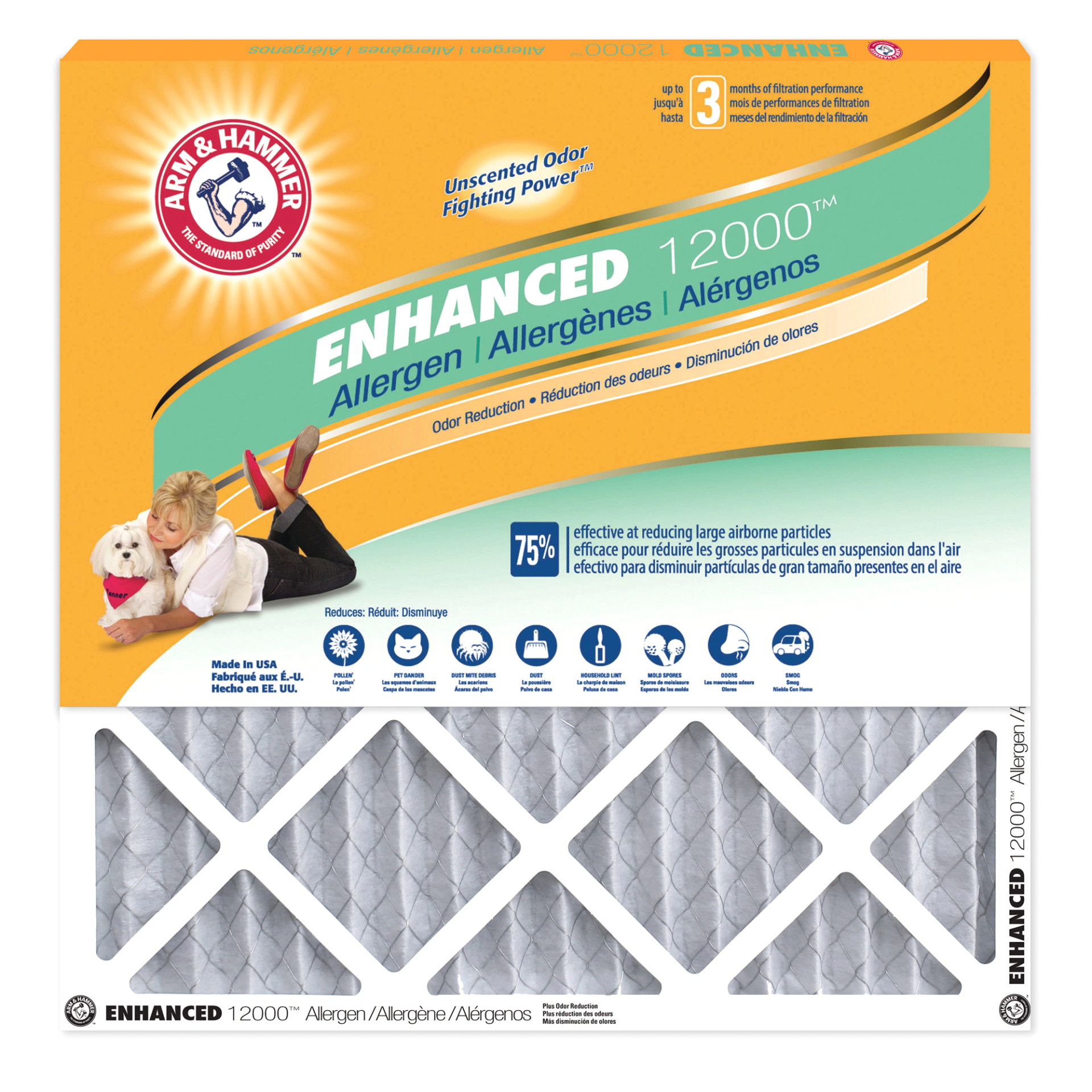 slide 1 of 1, ARM & HAMMER Enhanced Allergen Air Filter, 20 in x 25 in x 1 in