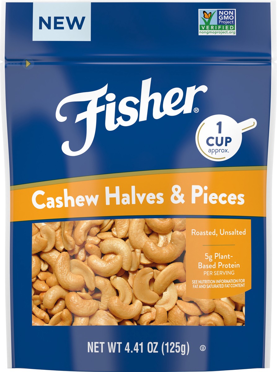 slide 6 of 9, Fisher One-Cup Pack Cashews Halves & Pieces, 4.3 oz