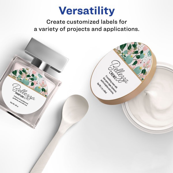 slide 3 of 8, Avery Print-To-The-Edge Labels, 22891, 3", Glossy White, 6 Labels Per Sheet, Pack Of 10 Sheets, 10 ct