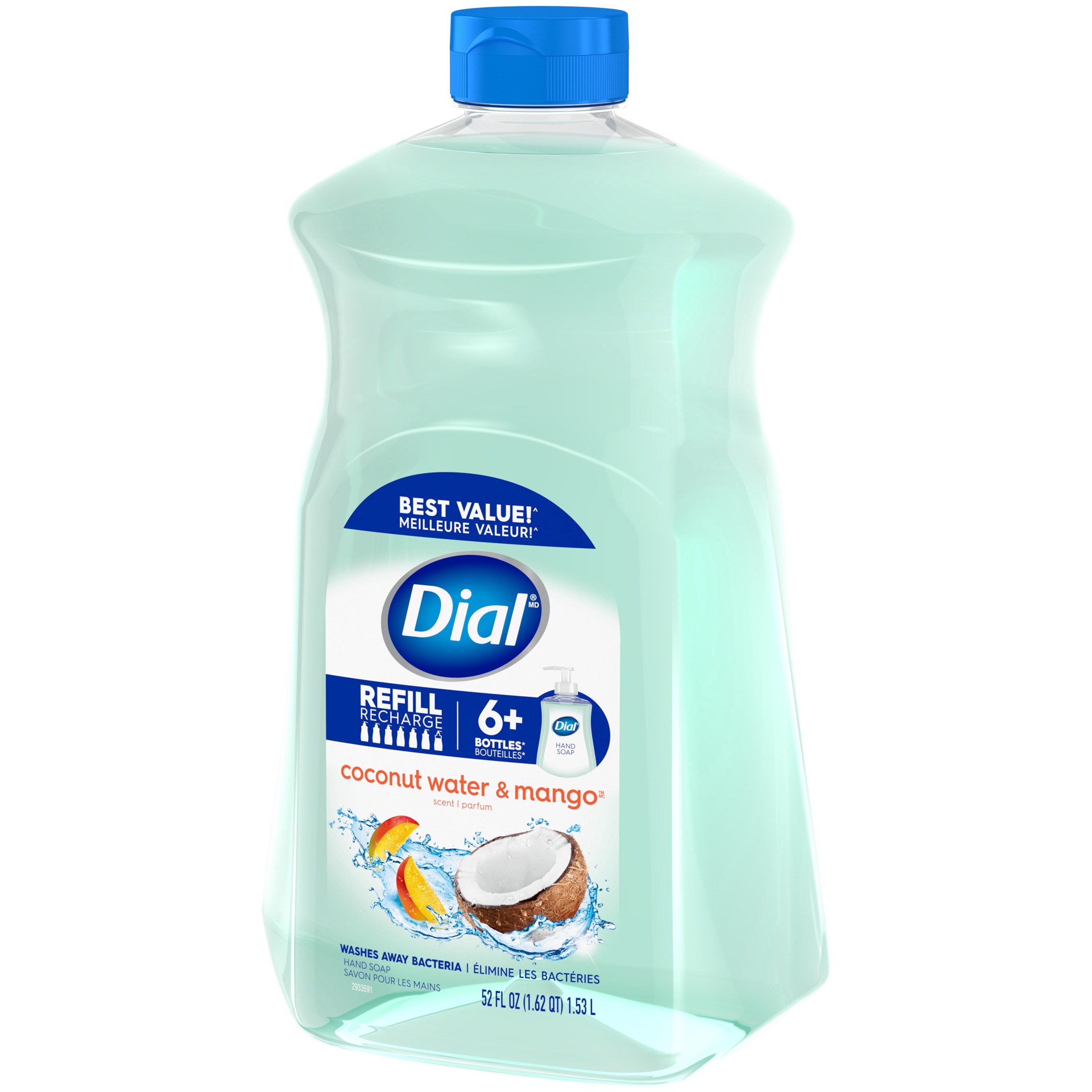 slide 1 of 43, Dial Liquid Hand Soap Refill, Coconut Water & Mango, 52 fl oz, 52 fl oz