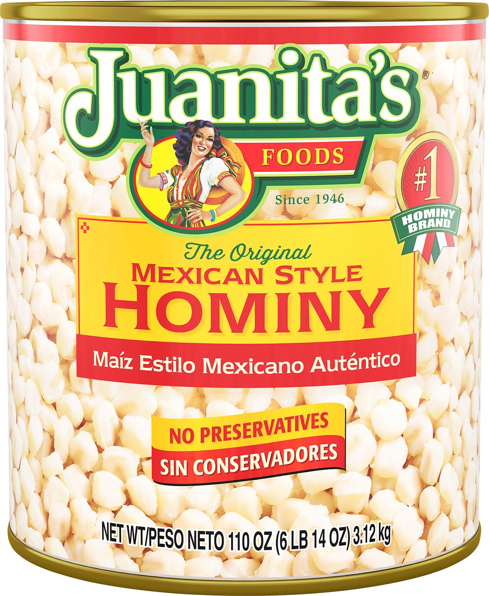 slide 6 of 9, Juanita's Mexican Style Hominy, Canned Hominy, 110 oz, 110 oz