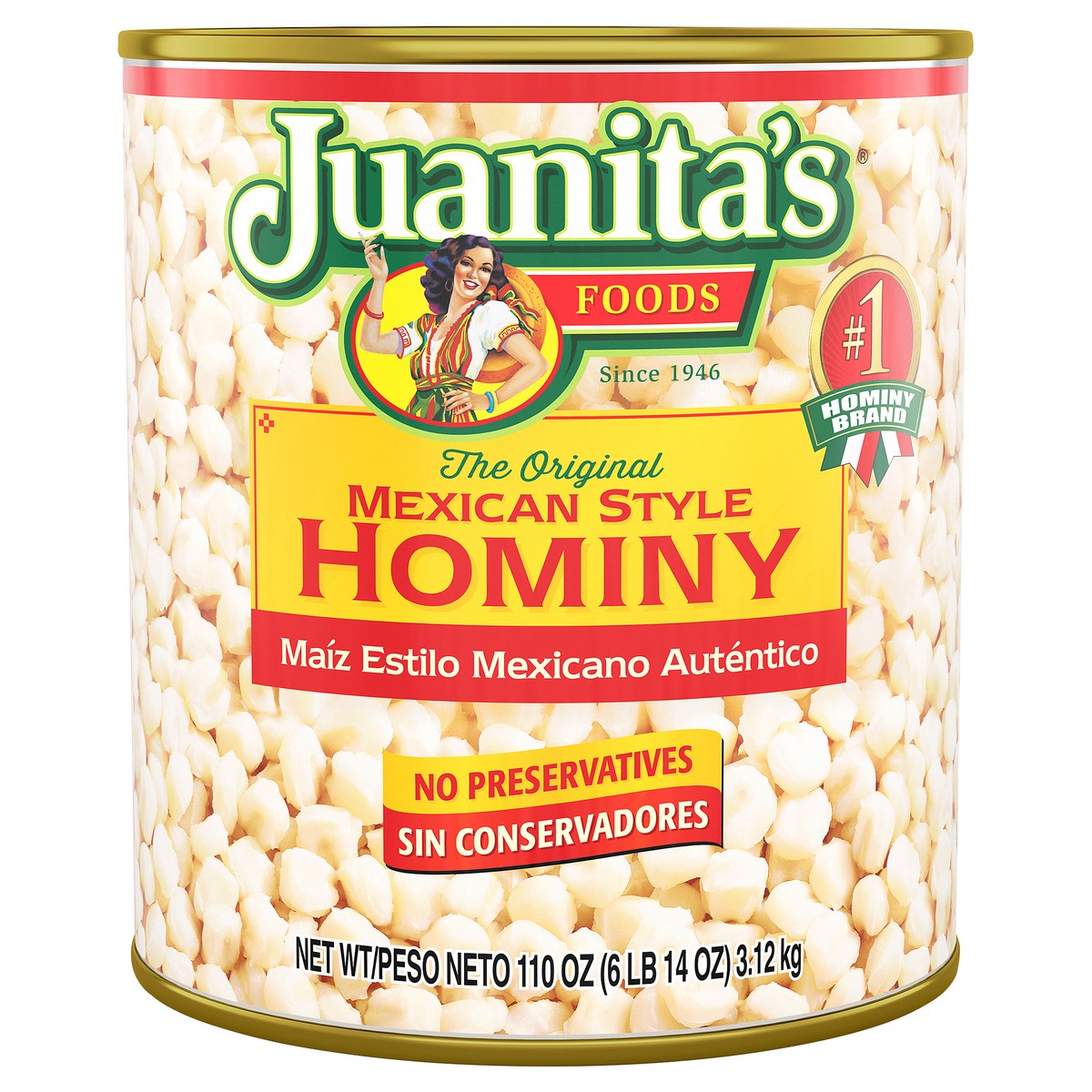 slide 9 of 9, Juanita's Mexican Style Hominy, Canned Hominy, 110 oz, 110 oz