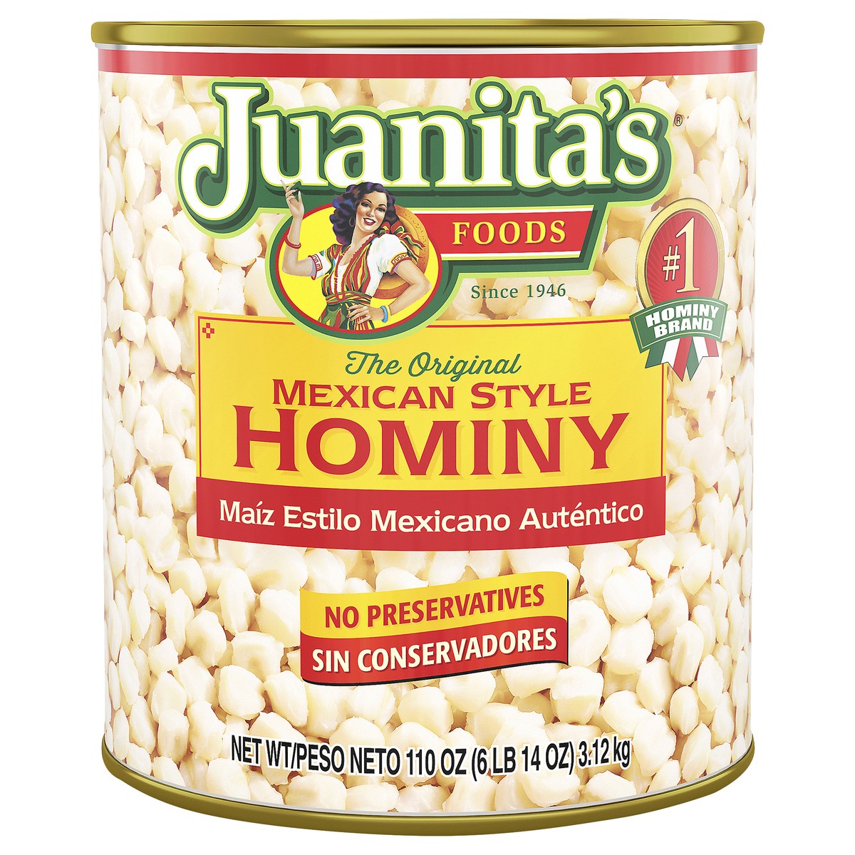 slide 8 of 9, Juanita's Mexican Style Hominy, Canned Hominy, 110 oz, 110 oz