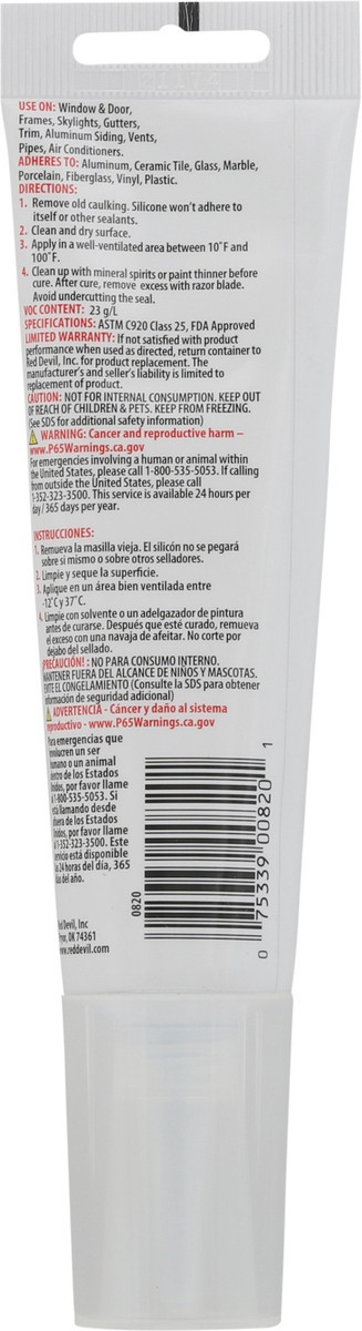 slide 8 of 9, Red Devil Clear 100% Silicon Sealant 2.8 fl oz, 2.80 fl oz