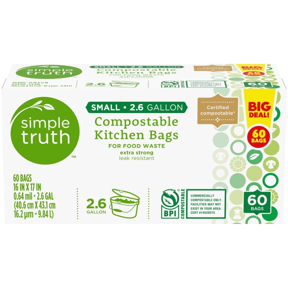 slide 1 of 1, Simple Truth Small Compostable Kitchen Bags, 60 ct