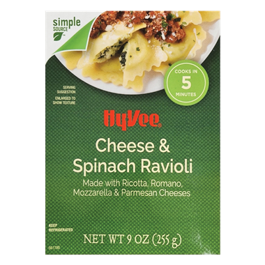 slide 1 of 1, Hy-Vee Cheese & Spinach Ravioli, 9 oz