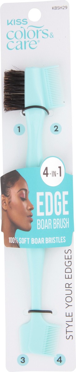 slide 8 of 9, KISS COLORS & CARE KISS Style Your Edges 4-in-1 Travel Size 7.125" Square 100% Boar Bristle Edge Hair Brush, Mint, 1 ct