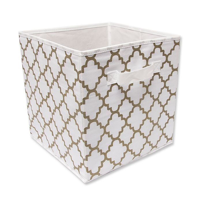 slide 1 of 1, Relaxed Living Fabric Storage Bin - White/Gold Athena, 11 in