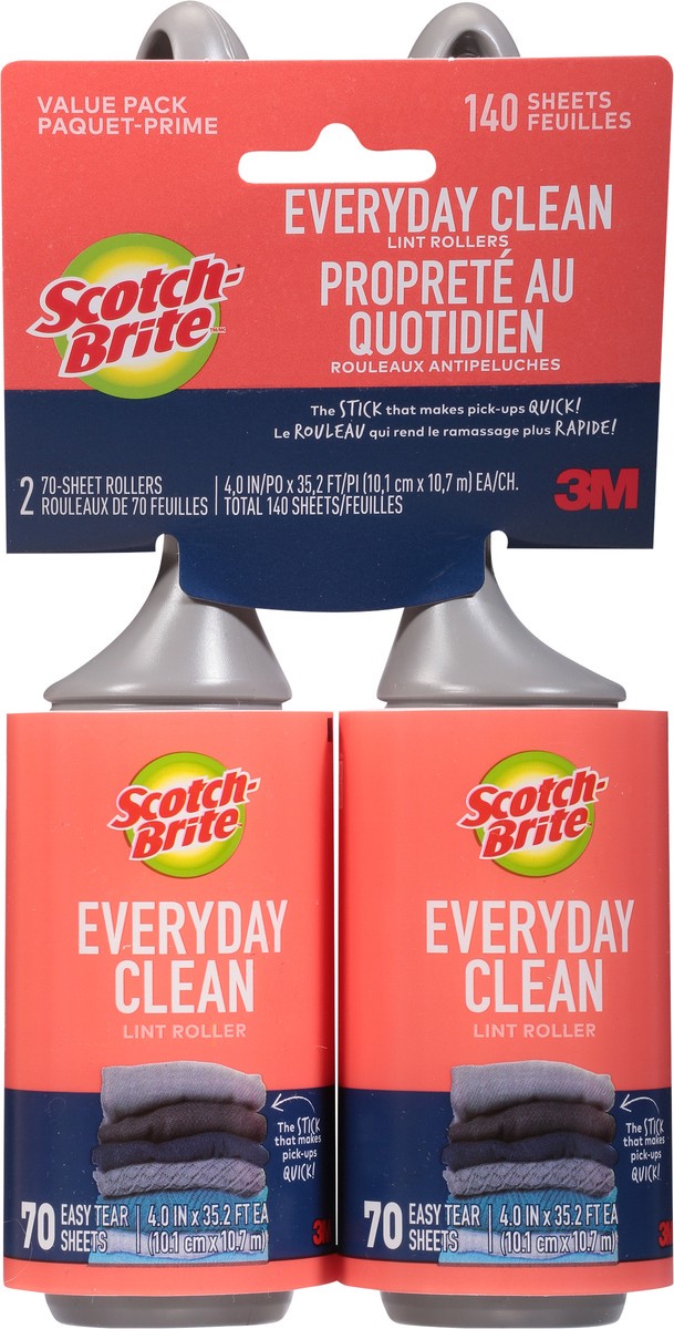 slide 3 of 9, Scotch-Brite Everyday Clean Lint Rollers Value Pack 2 - 70 Sheet Rollers, 2 ct